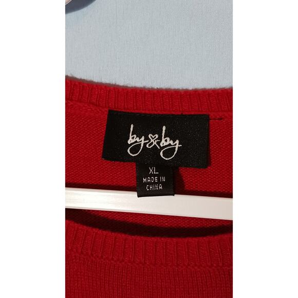 BY & BY Women's XL Knit Lace Up Long Sleeve Sweater Dress Red Acrylic NWT - Picture 2 of 8